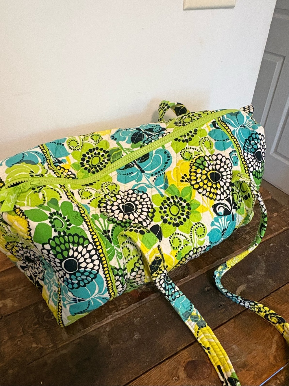 Vera Bradley Floral Duffel Bag Green Blue Yellow Quilted Travel Weekender